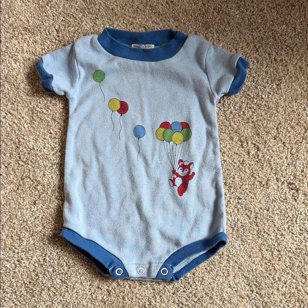 Vintage Little Guys‎ Blue Balloon Print Kids One Piece Bodysuit 6 months